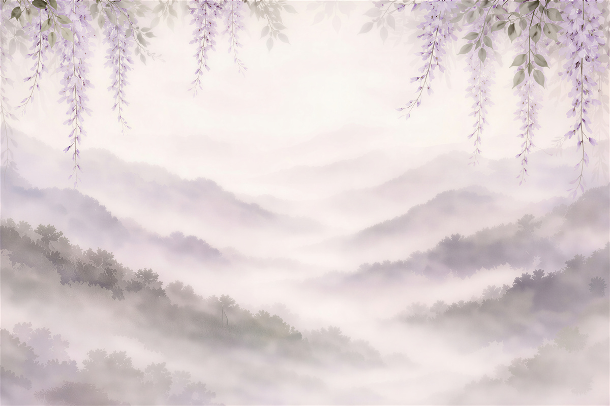 Fototapeten Lavendelnebel über den Bergen