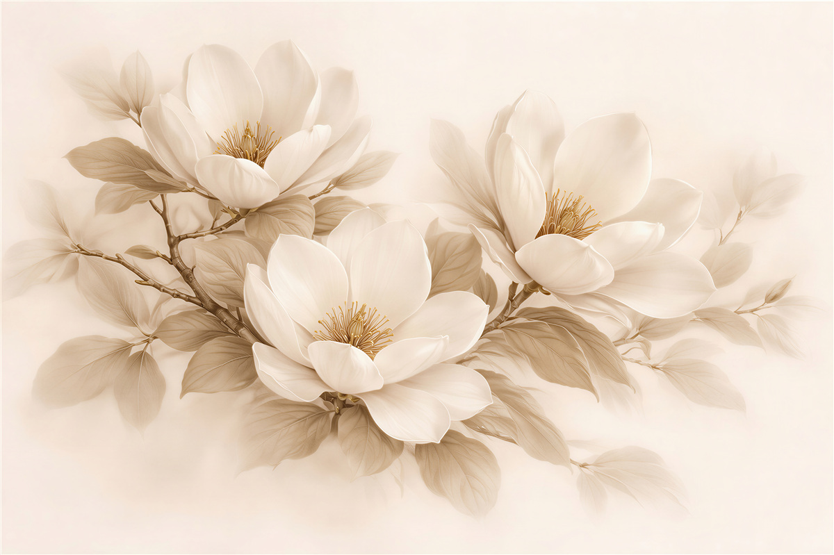 Fototapeten Cremefarbene Magnolie in voller Blüte
