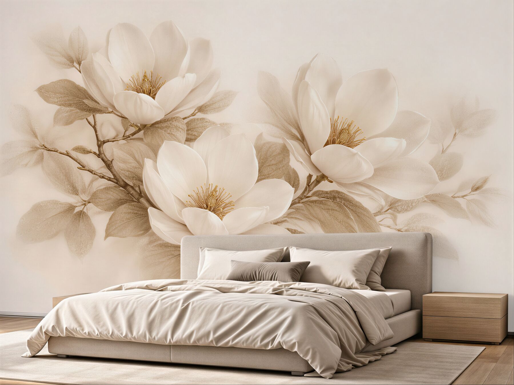 Fototapeten Cremefarbene Magnolie in voller Blüte