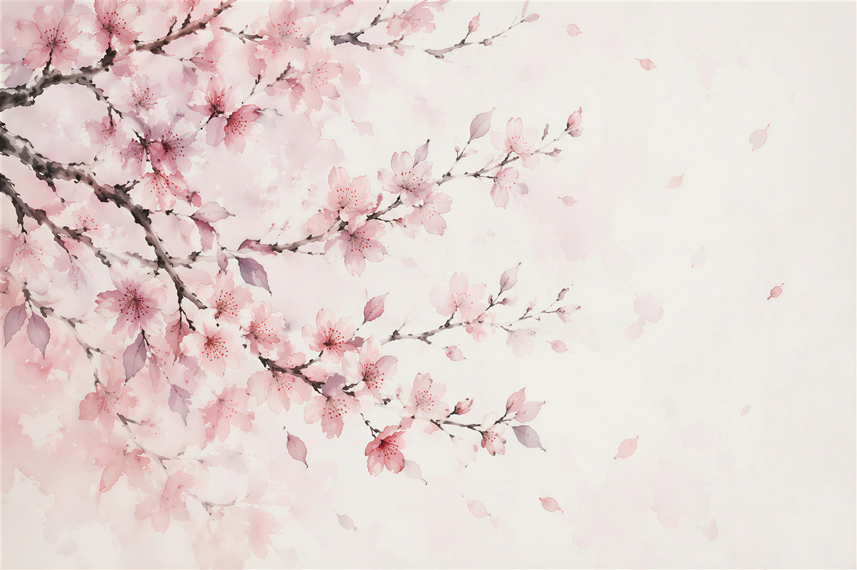 Fototapeten Aquarell-Kirschblüten