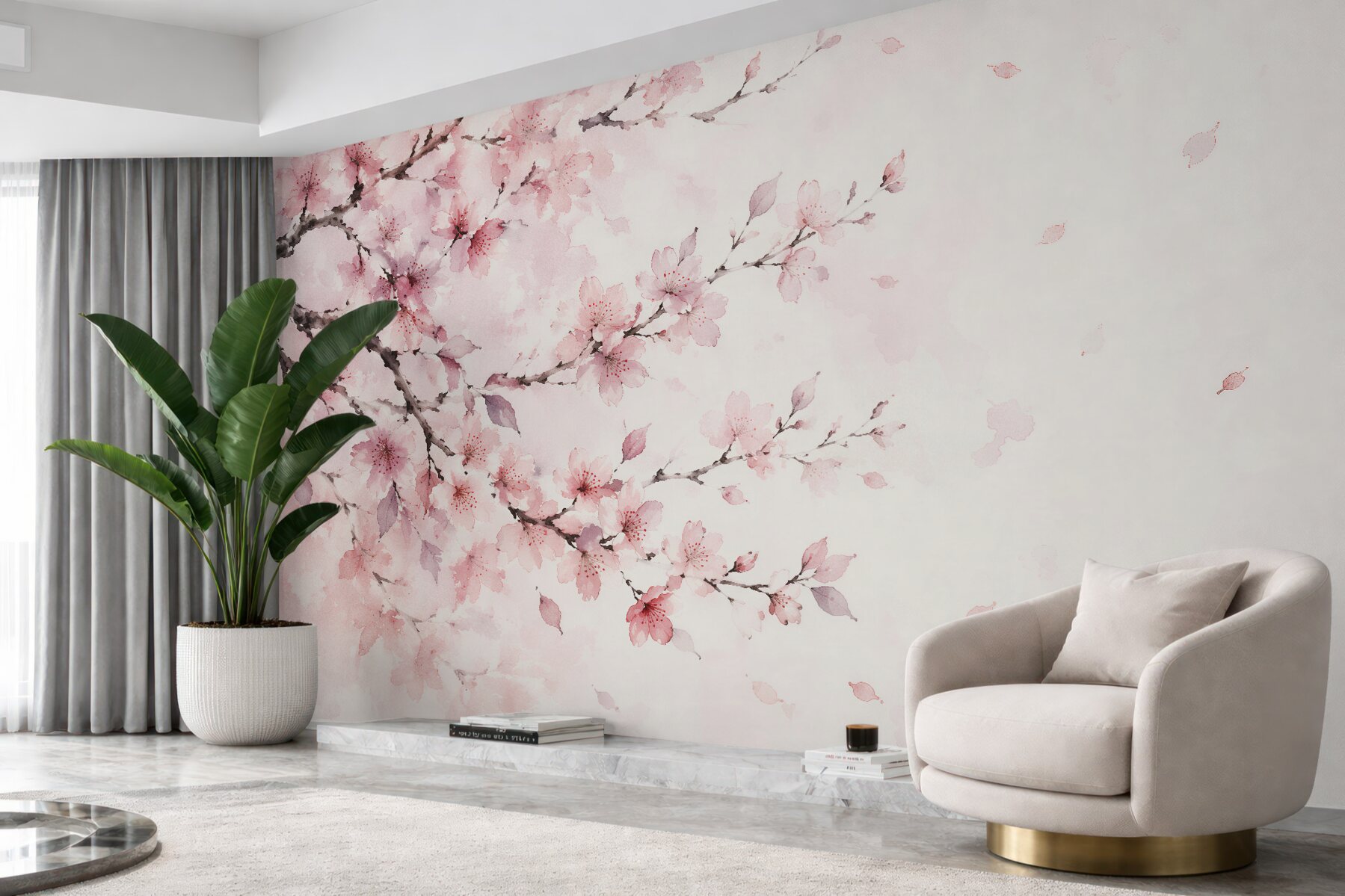 Fototapeten Aquarell-Kirschblüten