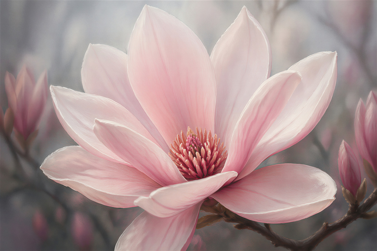 Fototapeten Rosa Magnolie im Morgengrauen