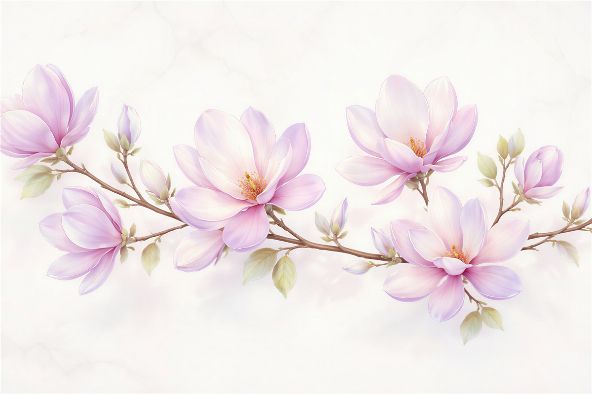 Fototapeten Zarte Magnolien auf hellem Hintergrund