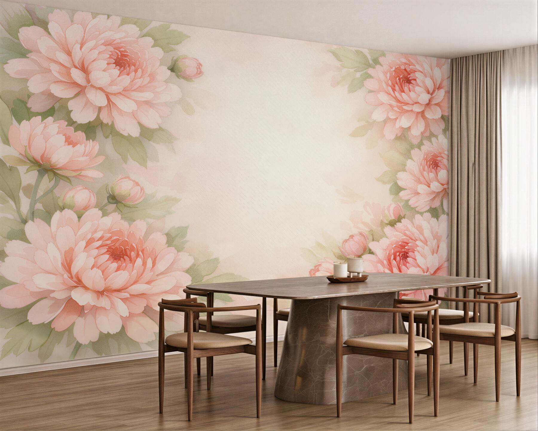 Fototapeten Puderfarbene Blumen in subtilem Rahmen