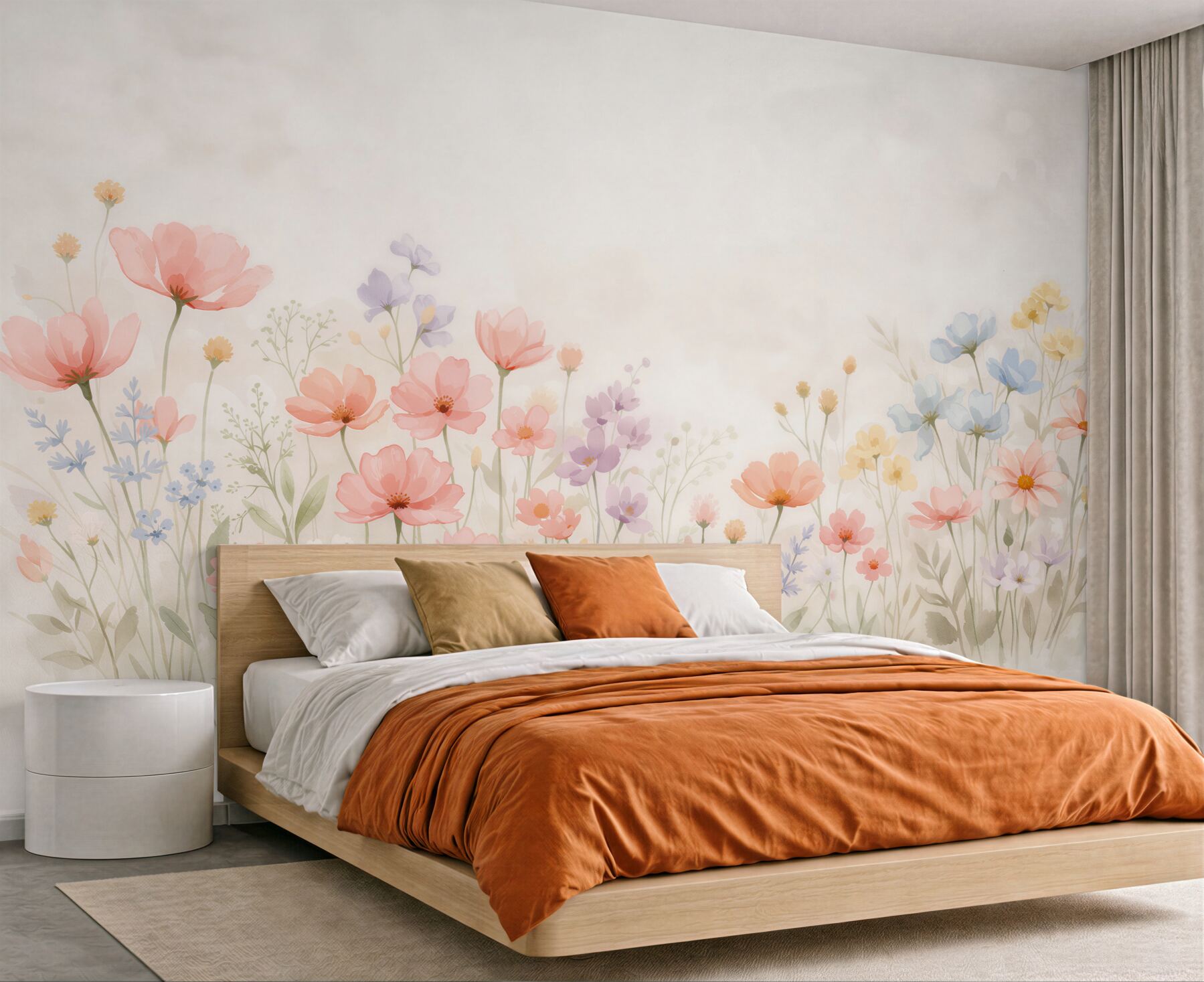 Fototapeten Pastellige Wiese aus Aquarellblumen
