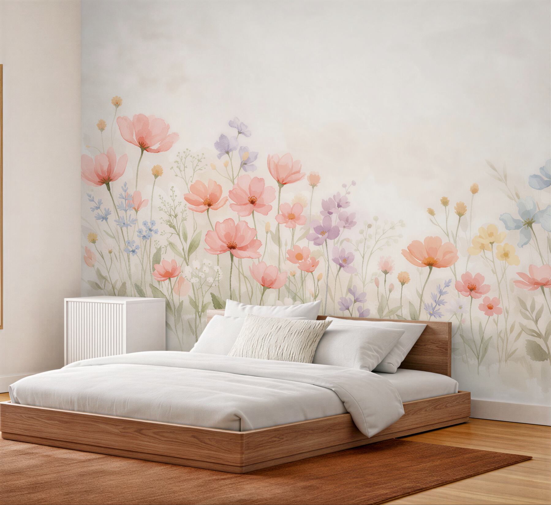 Fototapeten Pastellige Wiese aus Aquarellblumen