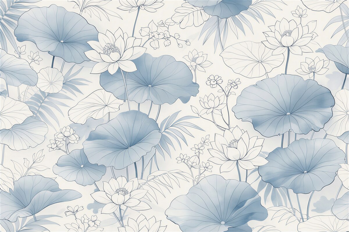 Fototapeten Blaue Lotusblüten in zarter Zeichnung