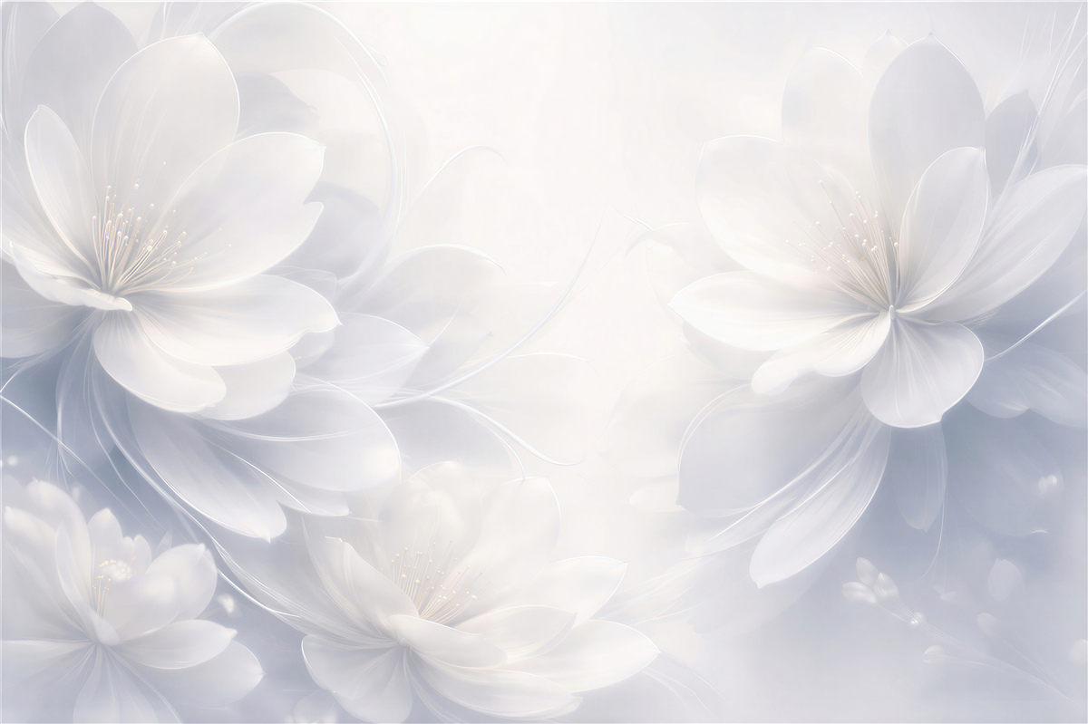 Fototapeten Ätherische weiße Blumen im Nebel