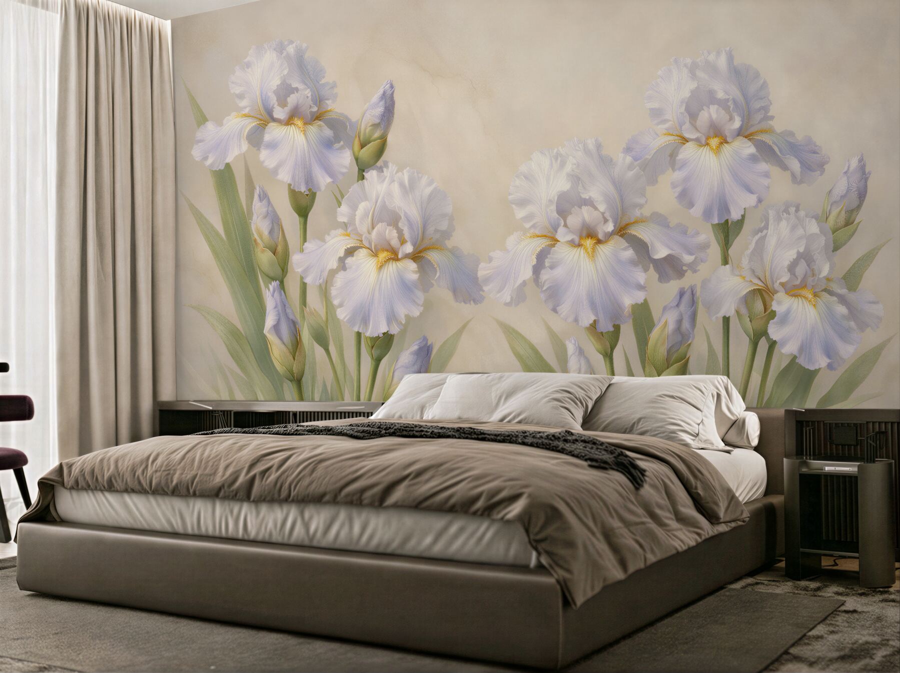 Fototapeten Cremefarbene Irisen in subtiler Eleganz