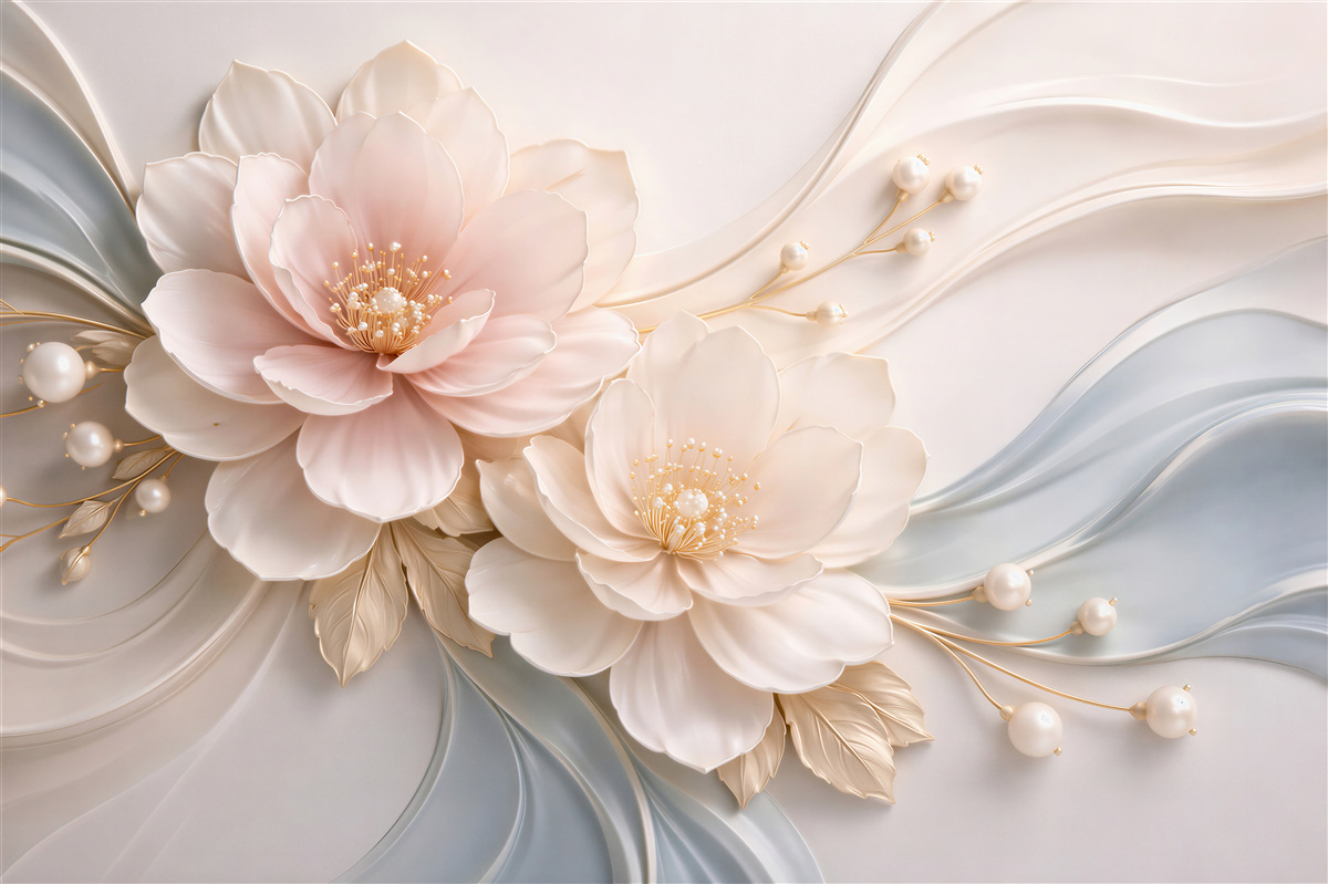 Fototapeten Perlmuttblumen in elegantem Relief
