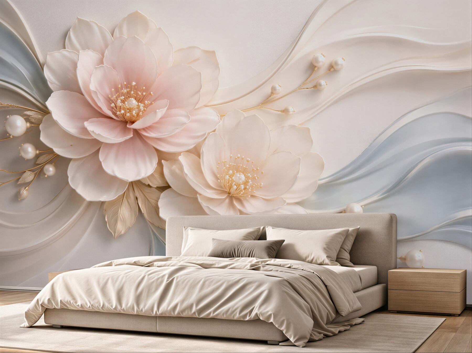 Fototapeten Perlmuttblumen in elegantem Relief