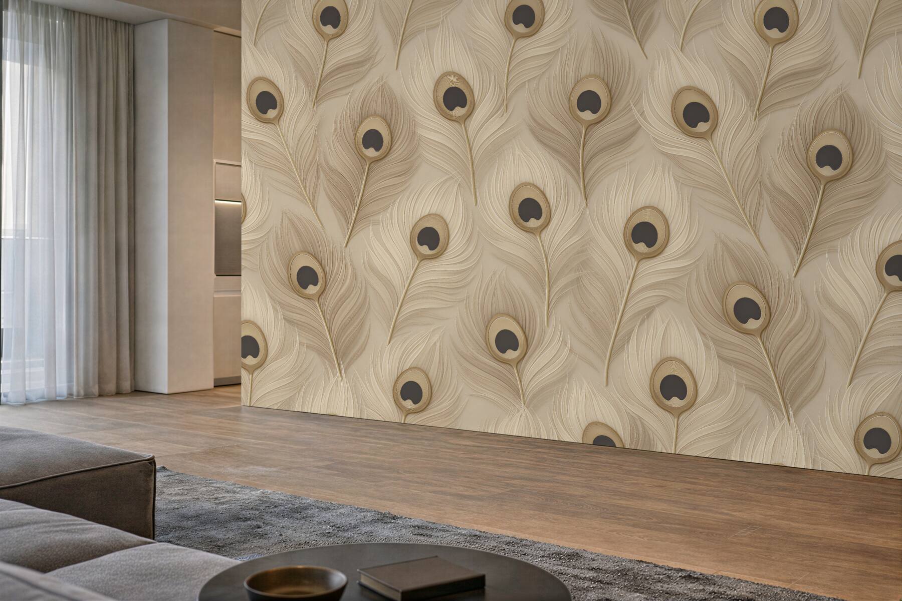 Fototapeten Beige Pfauenfedern der Eleganz