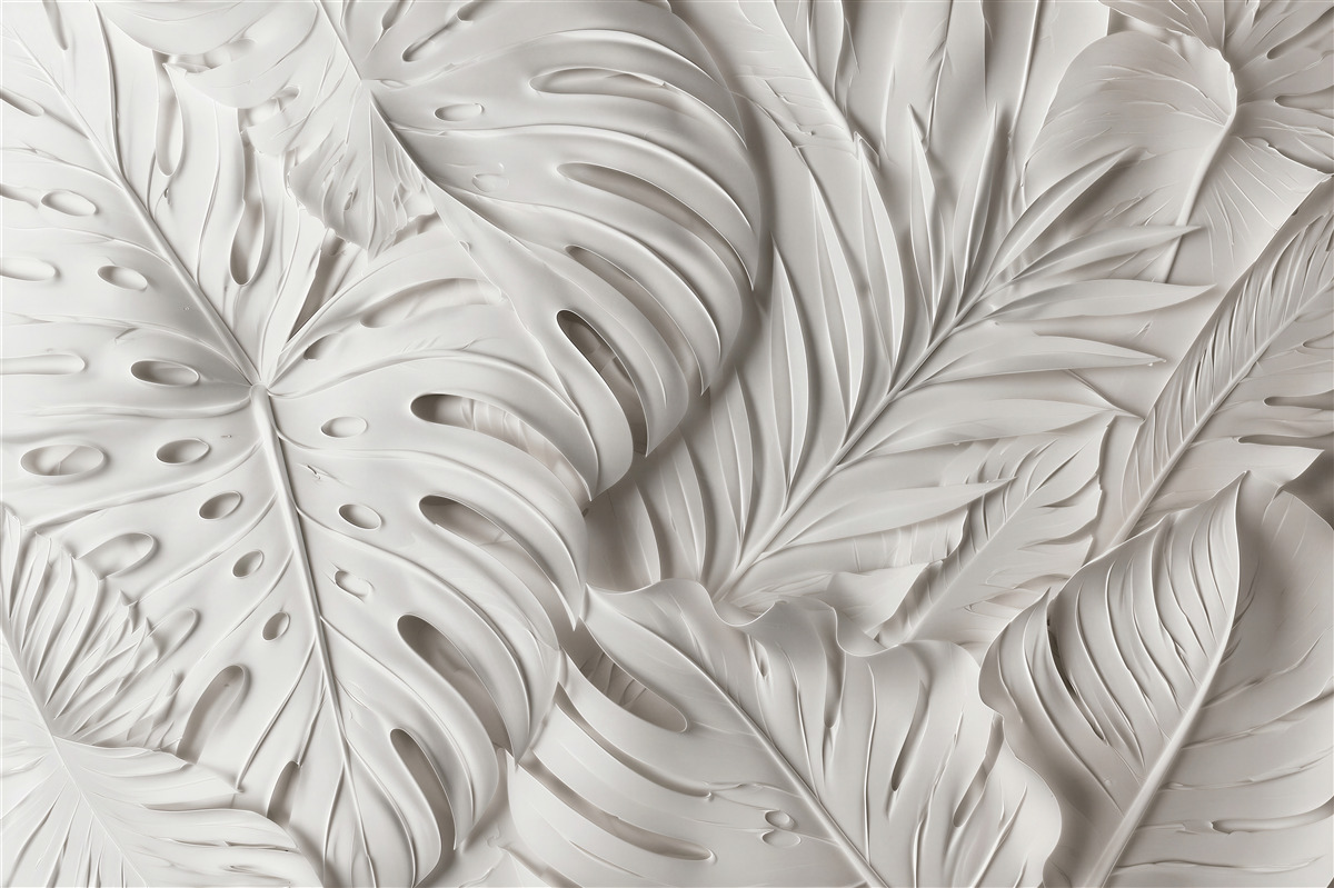 Fototapeten Weiße Blätter in elegantem Relief