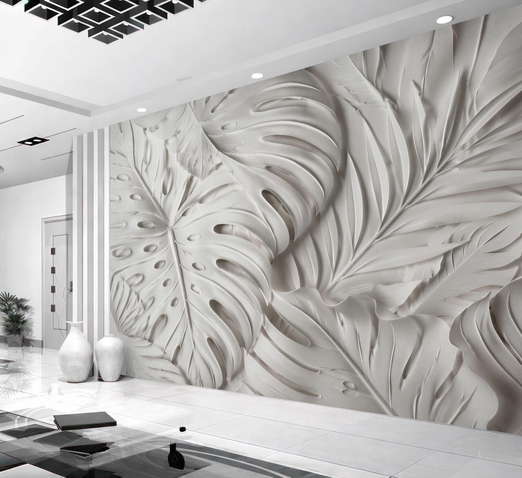 Fototapeten Weiße Blätter in elegantem Relief