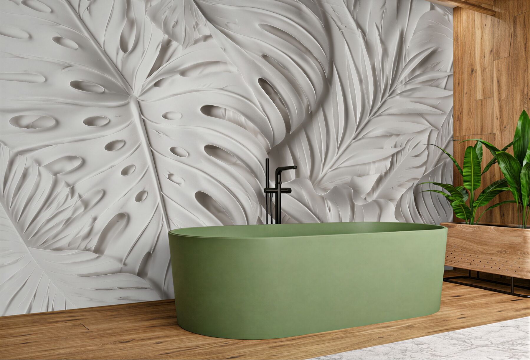 Fototapeten Weiße Blätter in elegantem Relief
