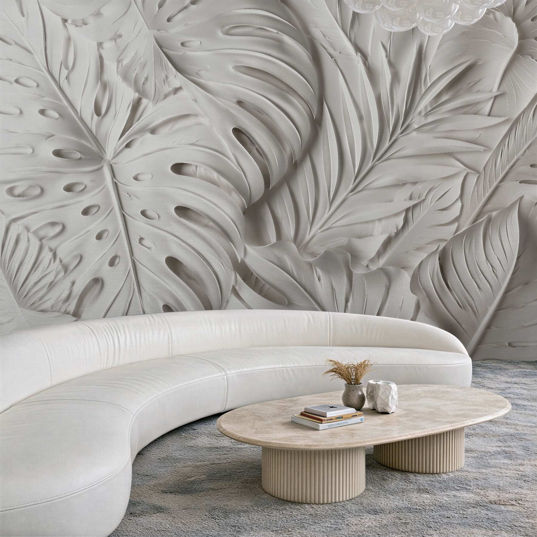 Fototapeten Weiße Blätter in elegantem Relief