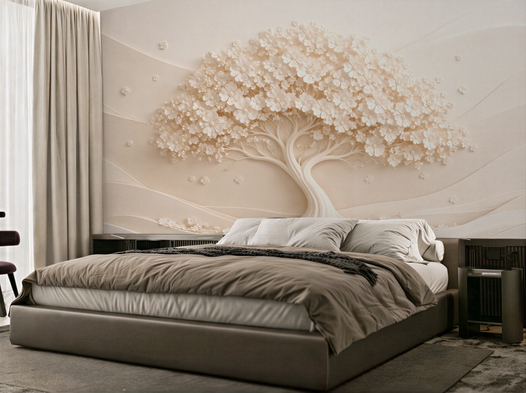 Fototapeten Floraler Lebensbaum in Beige