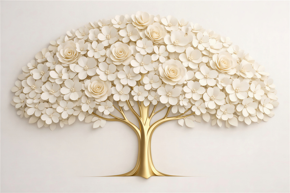 Fototapeten Goldener Baum rosiger Eleganz