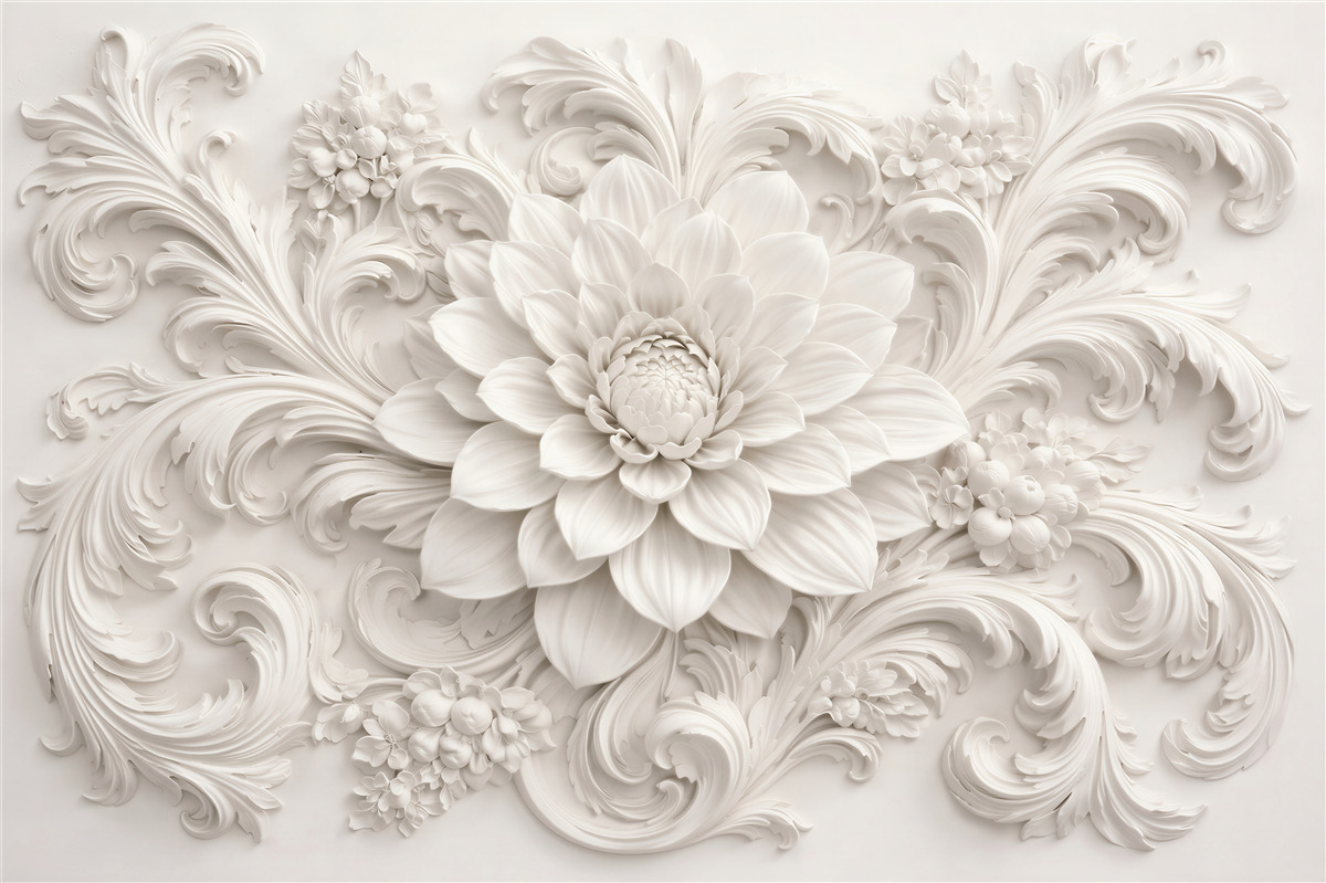 Fototapeten Weiße Blüte im palastartigen Relief