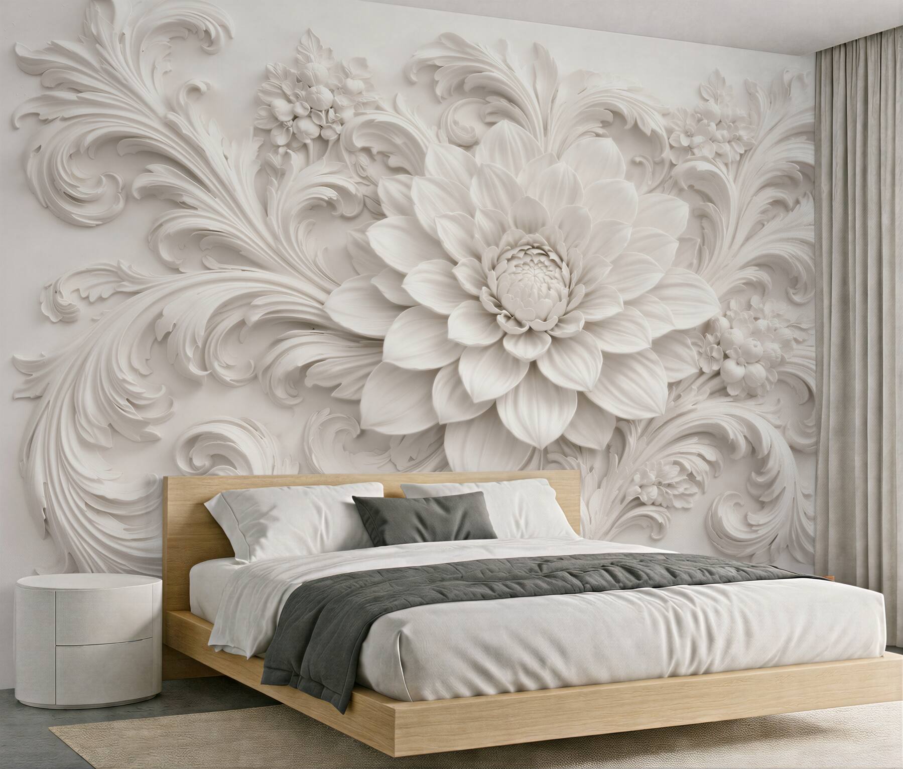Fototapeten Weiße Blüte im palastartigen Relief