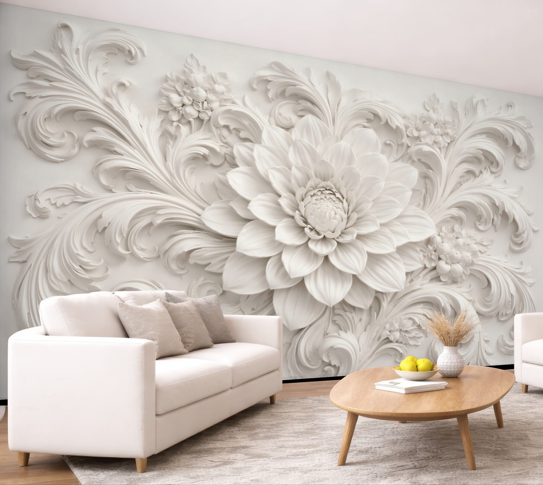 Fototapeten Weiße Blüte im palastartigen Relief