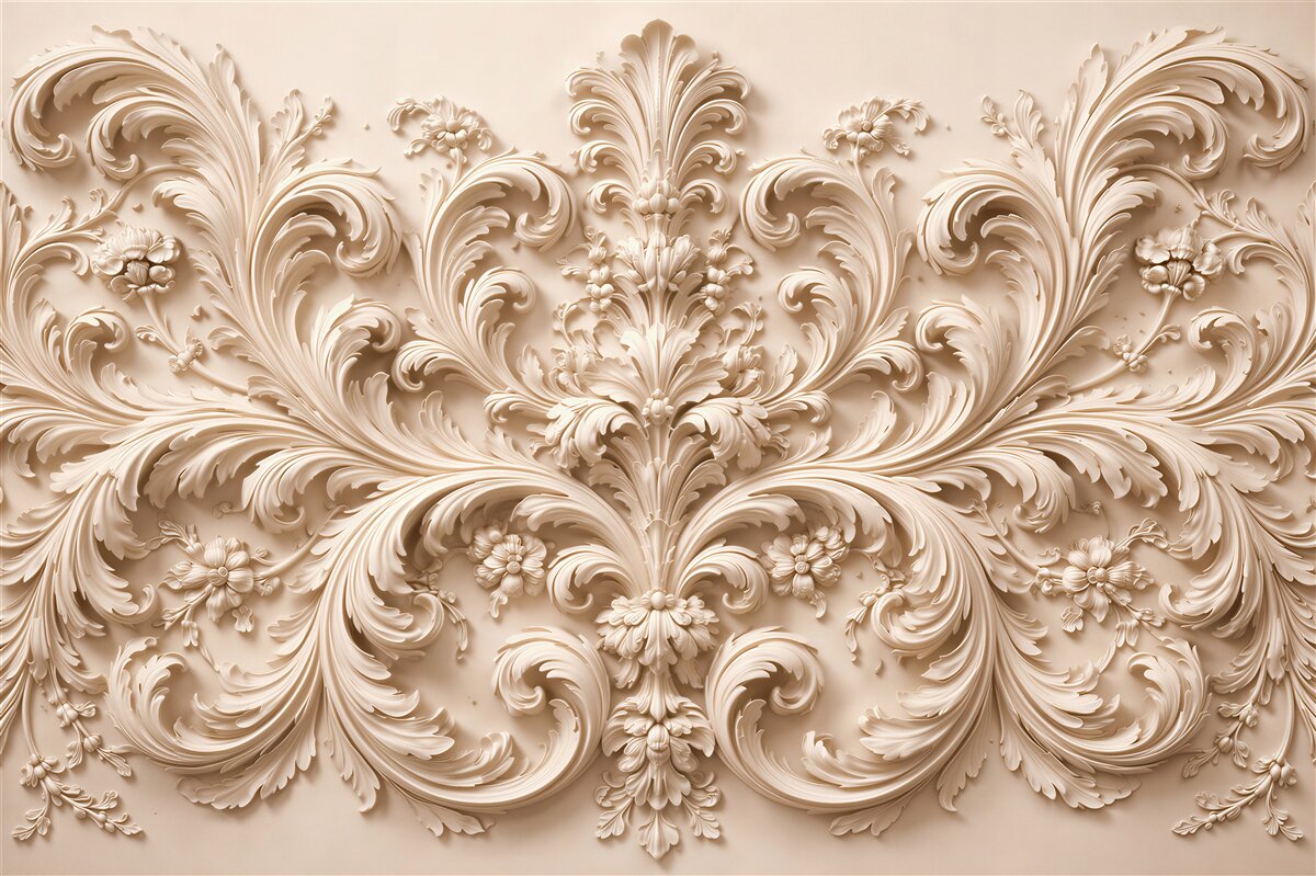 Fototapeten Barockes Ornament im cremefarbenen Relief