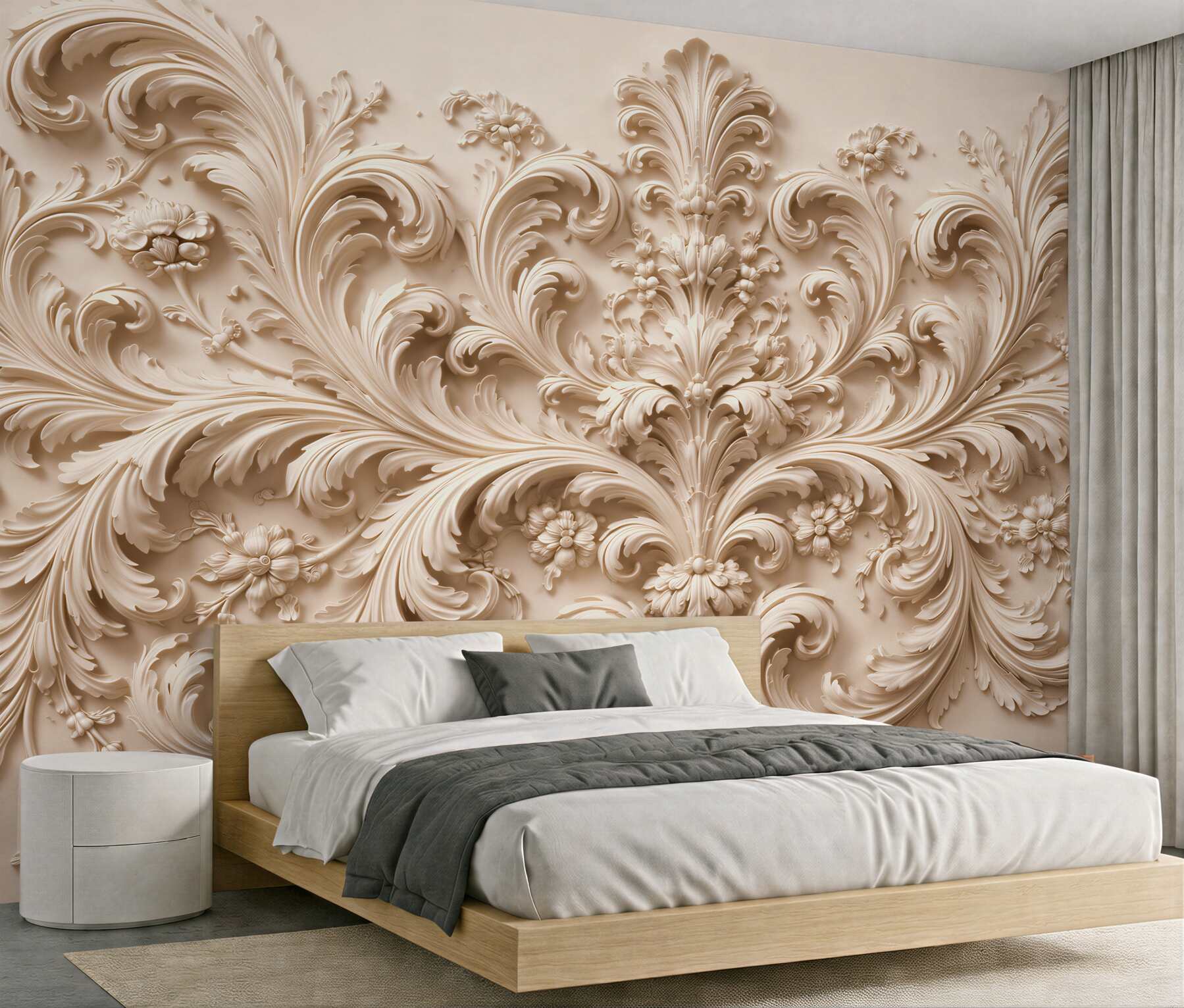 Fototapeten Barockes Ornament im cremefarbenen Relief