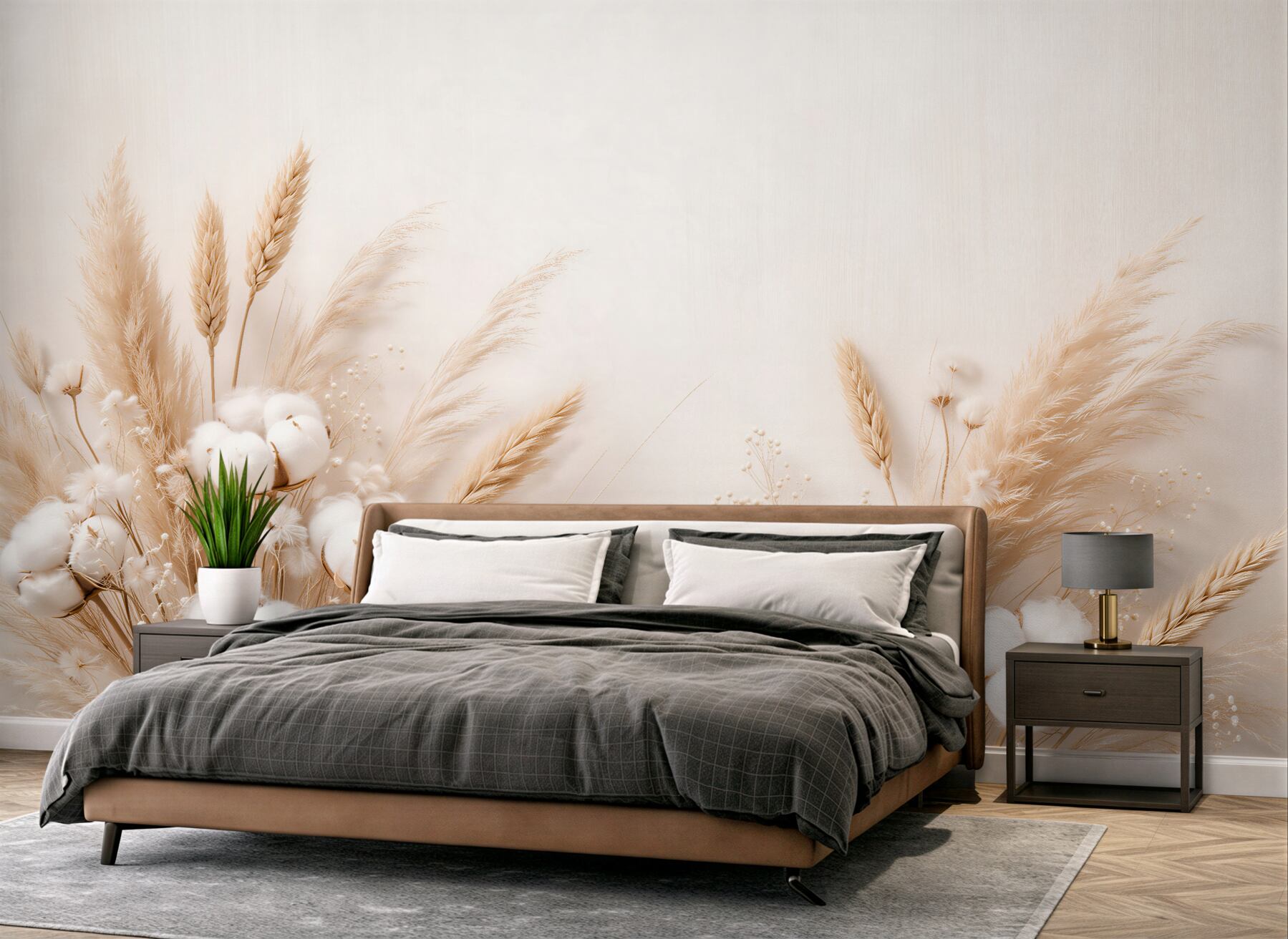 Fototapeten Beige Gräser und baumwollene Zartheit