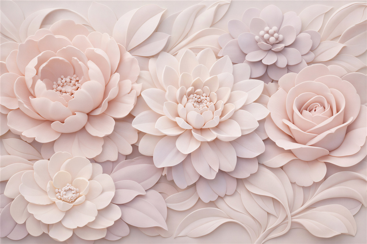 Fototapeten Pudrige Blumen im 3D-Effekt
