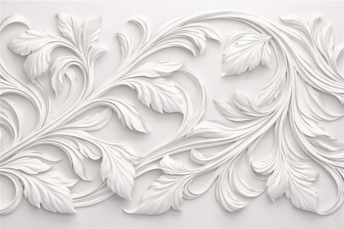 Fototapeten Weiße blättrige Ornamente 3D