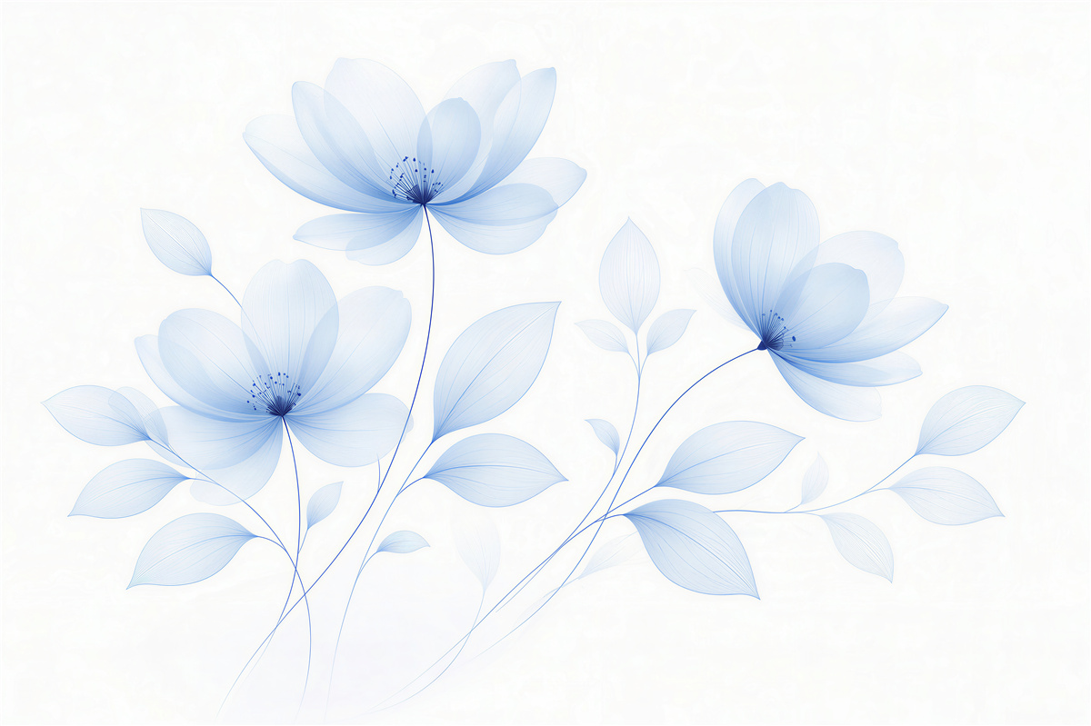 Fototapeten Hellblaue Blumen in minimalistischer Komposition