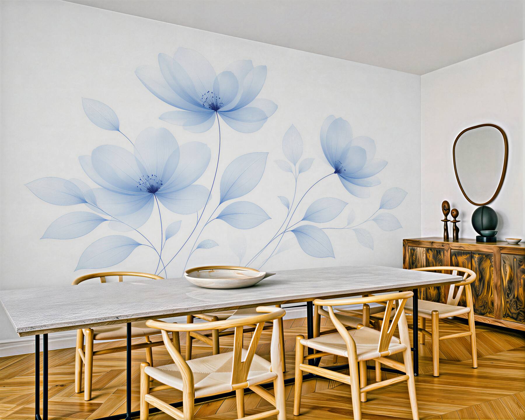 Fototapeten Hellblaue Blumen in minimalistischer Komposition