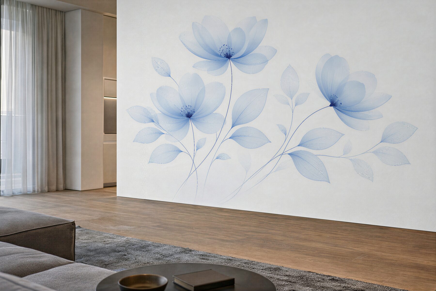 Fototapeten Hellblaue Blumen in minimalistischer Komposition