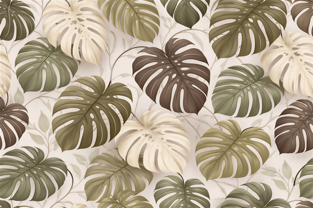 Fototapeten Monstera in beigefarbener Eleganz
