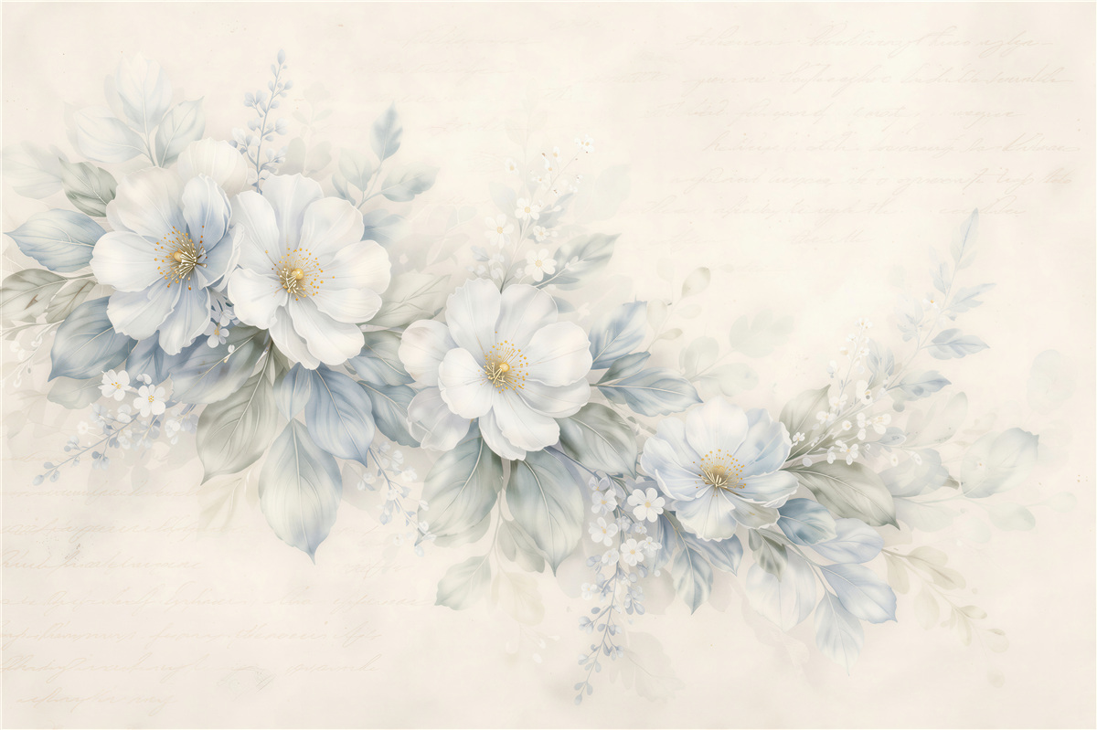 Fototapeten Zarte hellblaue Retro-Blumen
