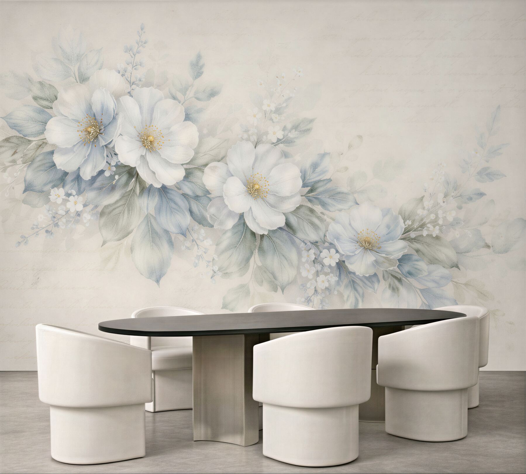 Fototapeten Zarte hellblaue Retro-Blumen