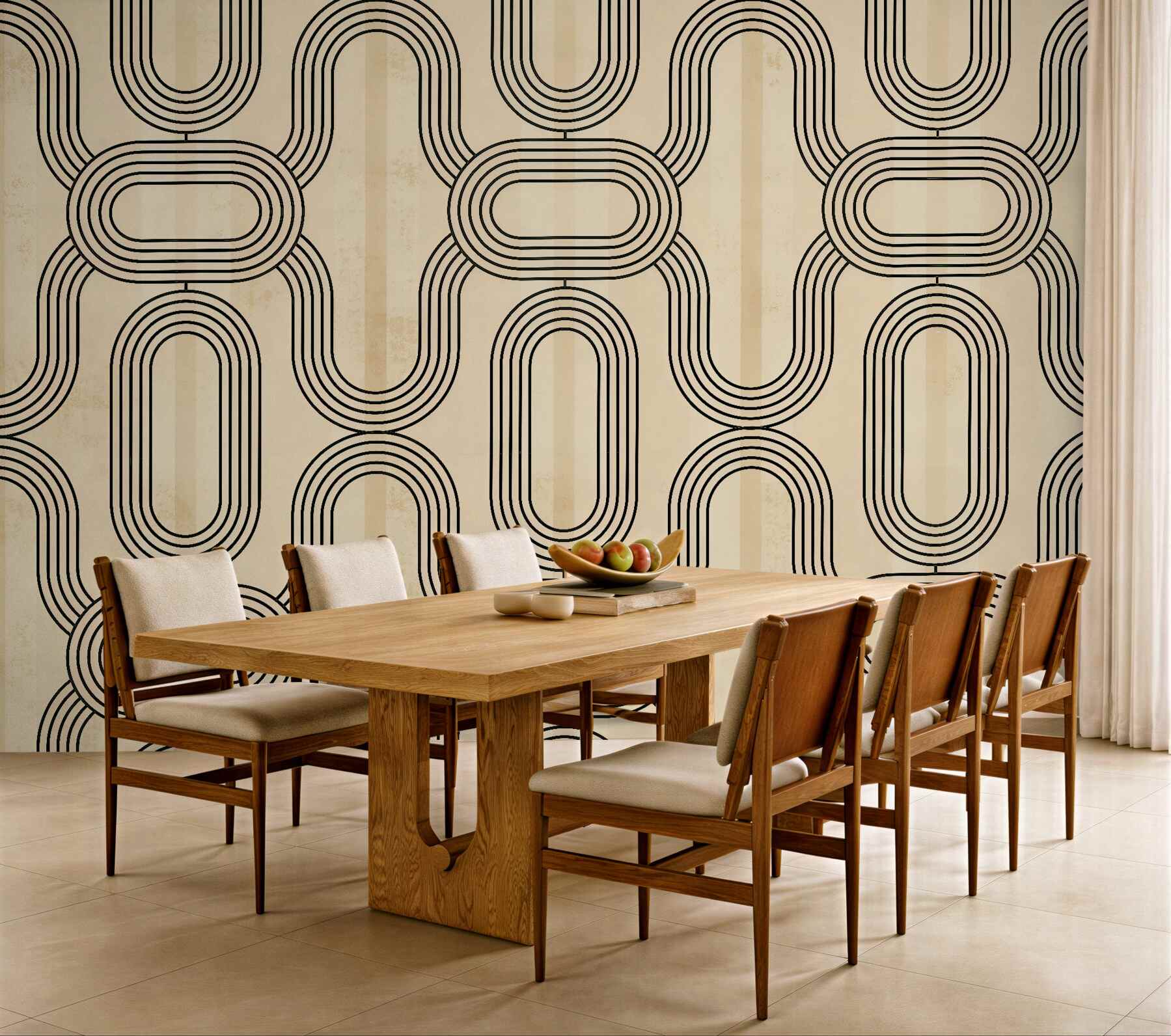 Fototapeten Geometrisches Retro-Muster in Beige