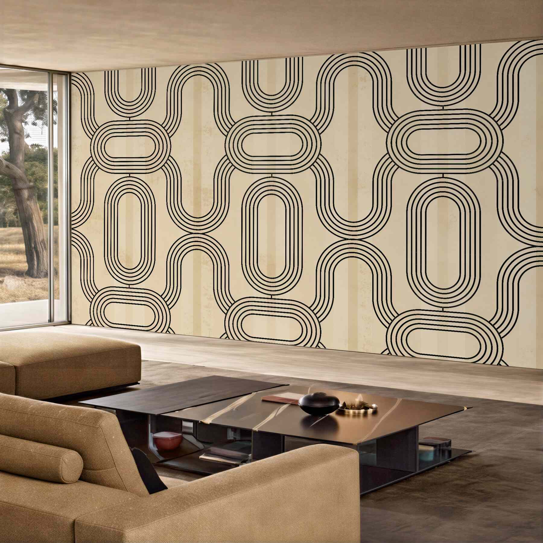 Fototapeten Geometrisches Retro-Muster in Beige