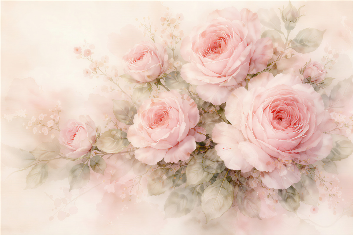 Fototapeten Puderrosa Rosen in Aquarell