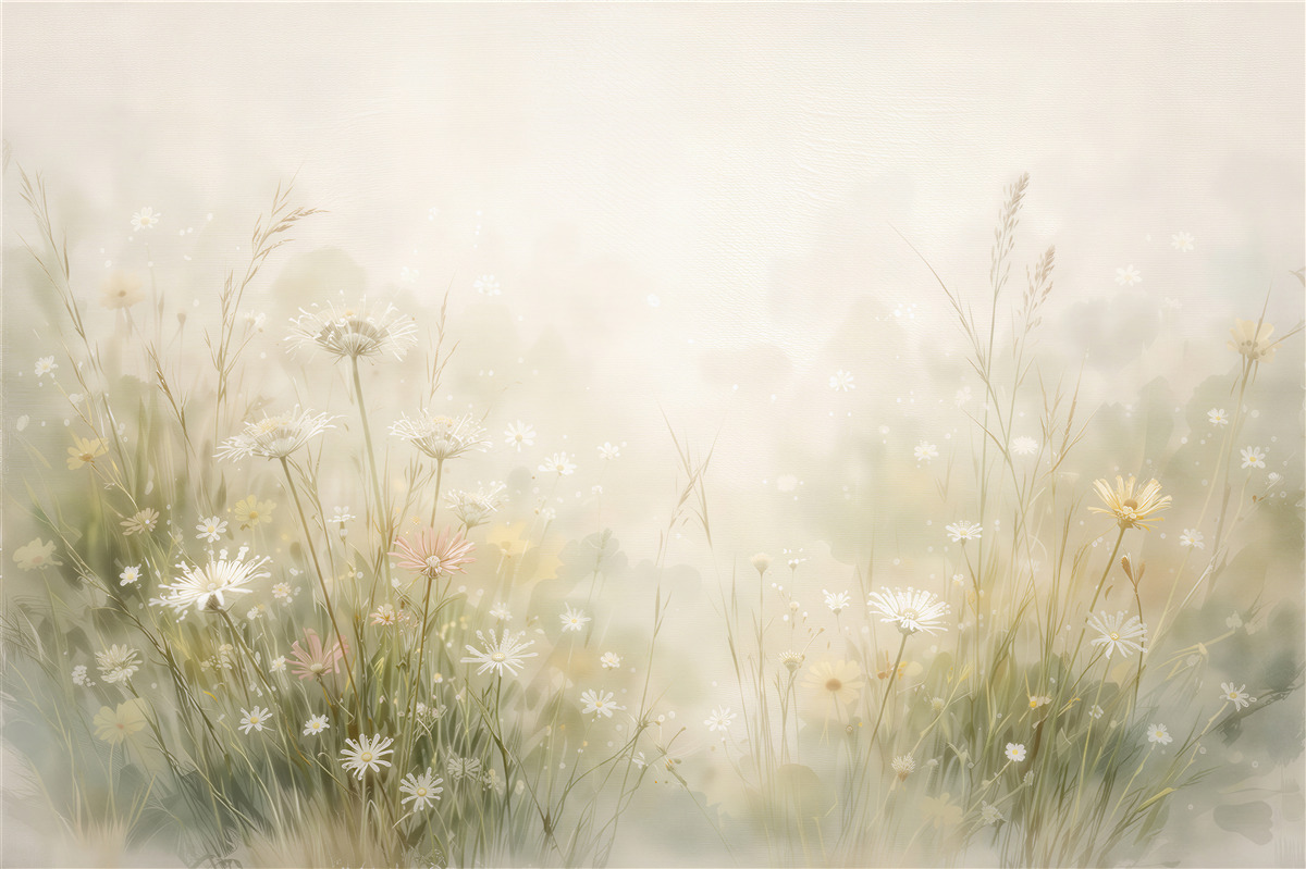 Fototapeten Zarte Wiese im pastelligen Nebel