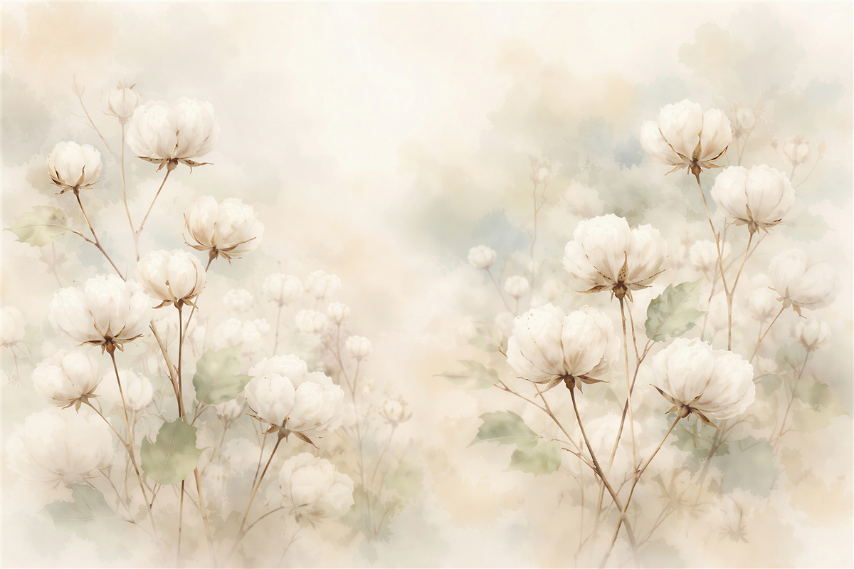 Fototapeten Zarte Baumwollblüten im Nebel