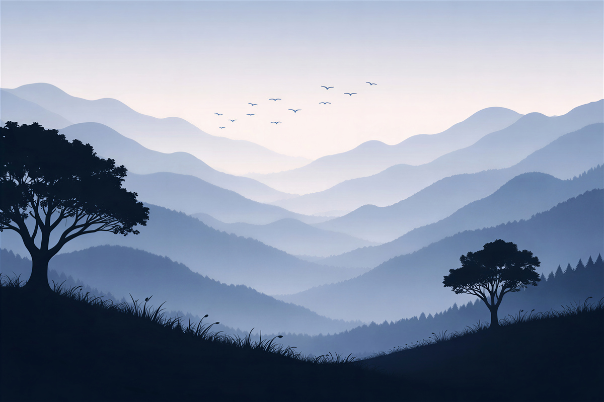 Fototapeten Blaue Berge im Morgengrauen