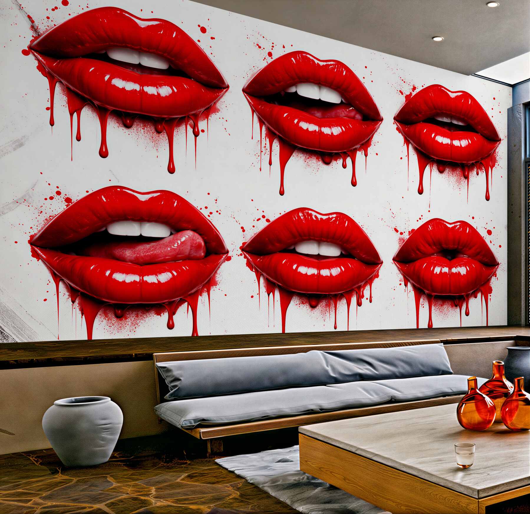 Fototapeten Rote Lippen im Pop-Art-Stil