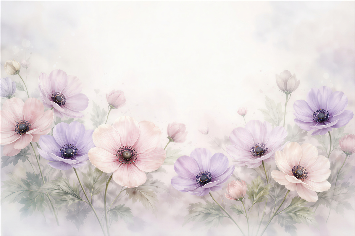 Fototapeten Pastell-Anemonen im Glanz
