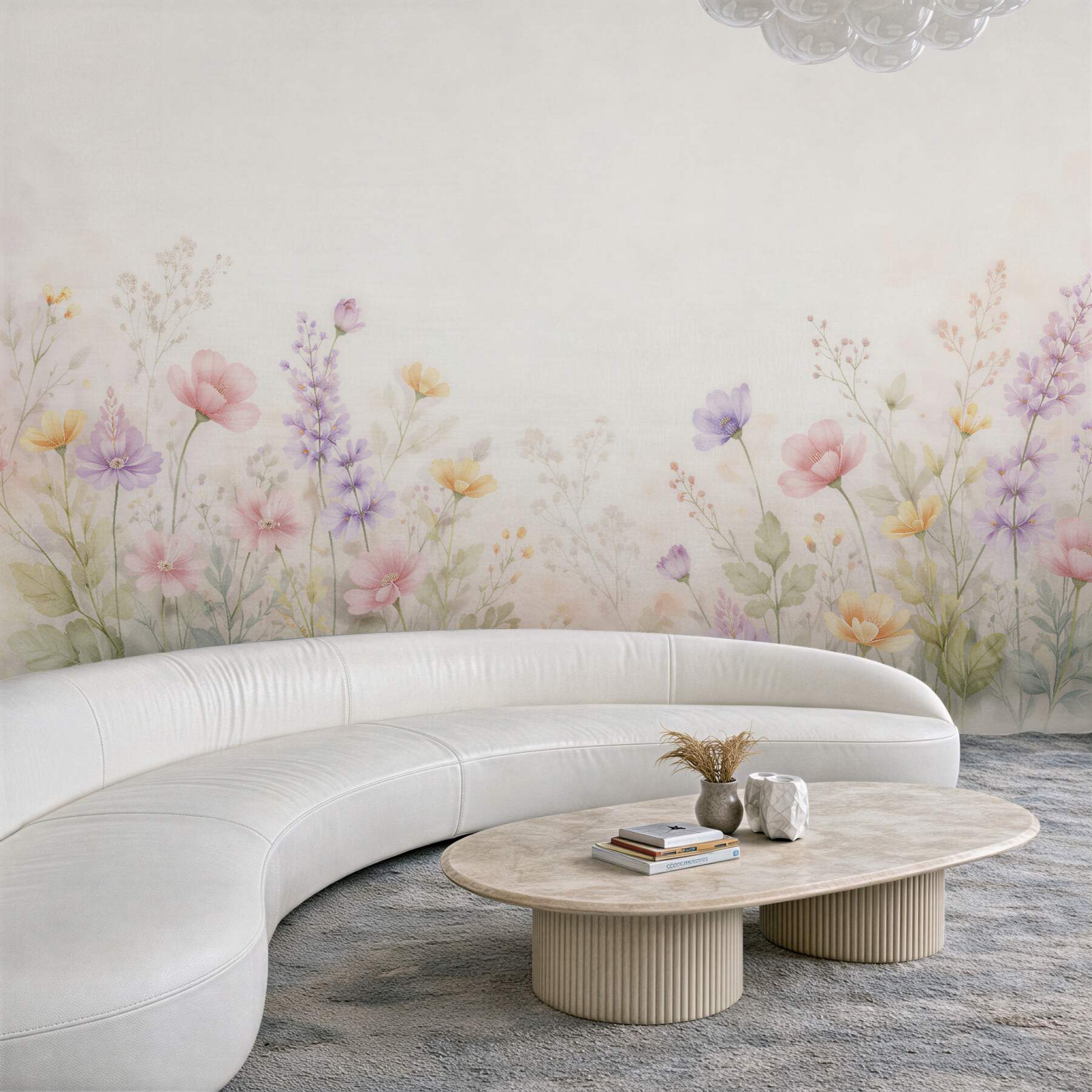Fototapeten Pastellfarbene Blumenwiese