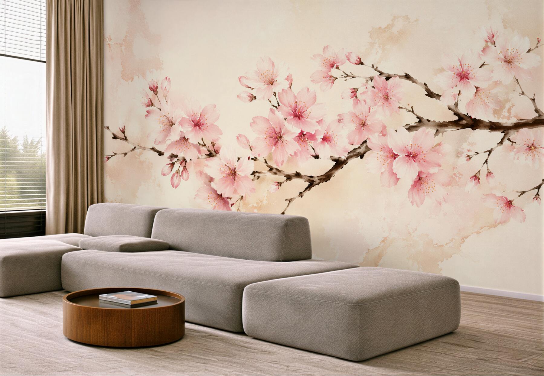 Fototapeten Aquarellblüten der Kirschblüte