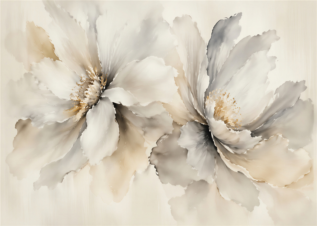 Fototapeten Cremefarbene Blumen in Aquarell-Eleganz