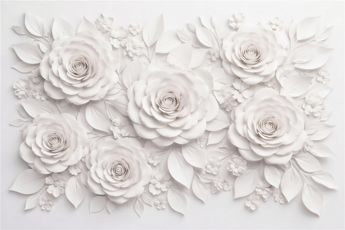 Fototapeten Weiße Rosen in Papierrelief