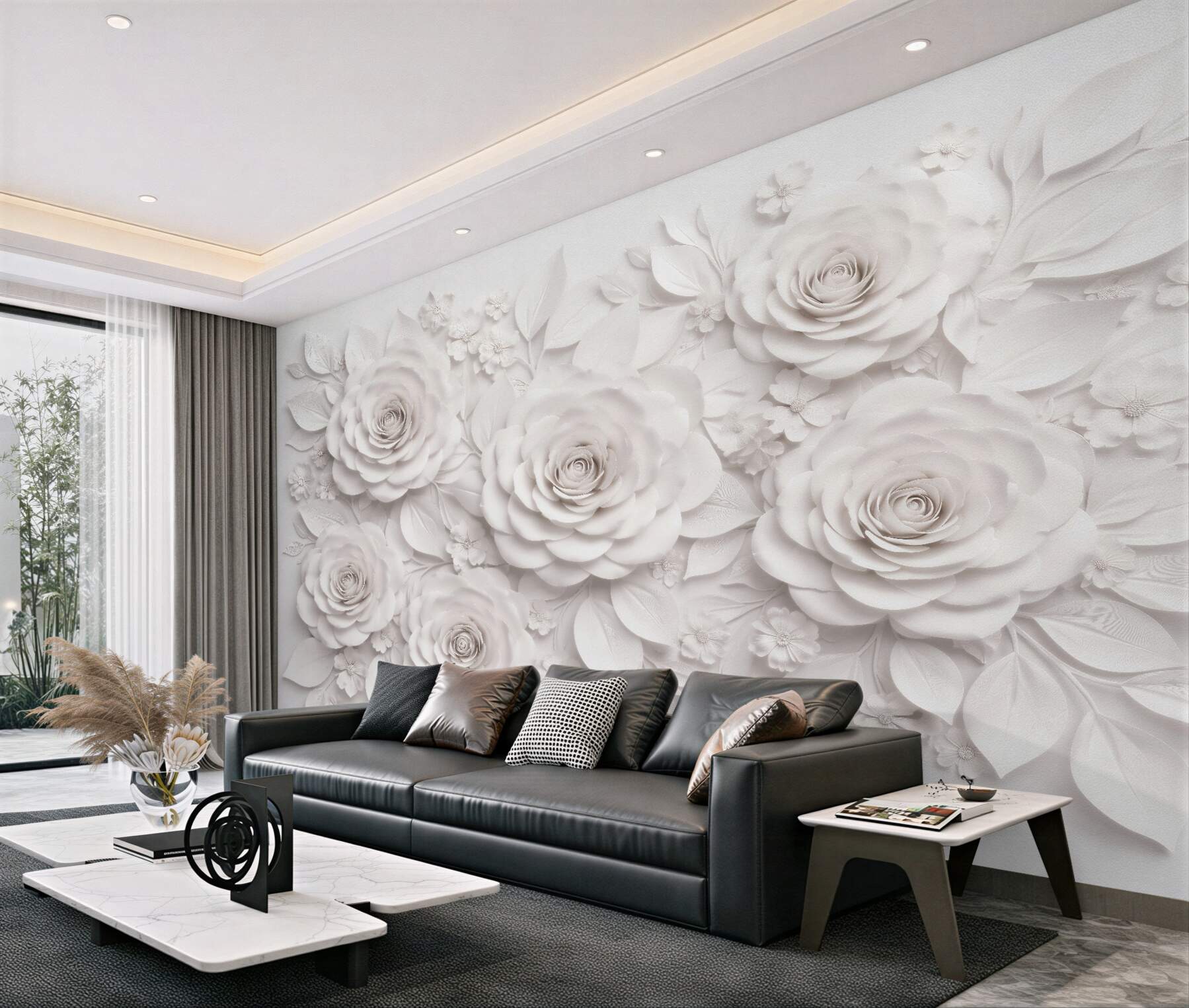 Fototapeten Weiße Rosen in Papierrelief