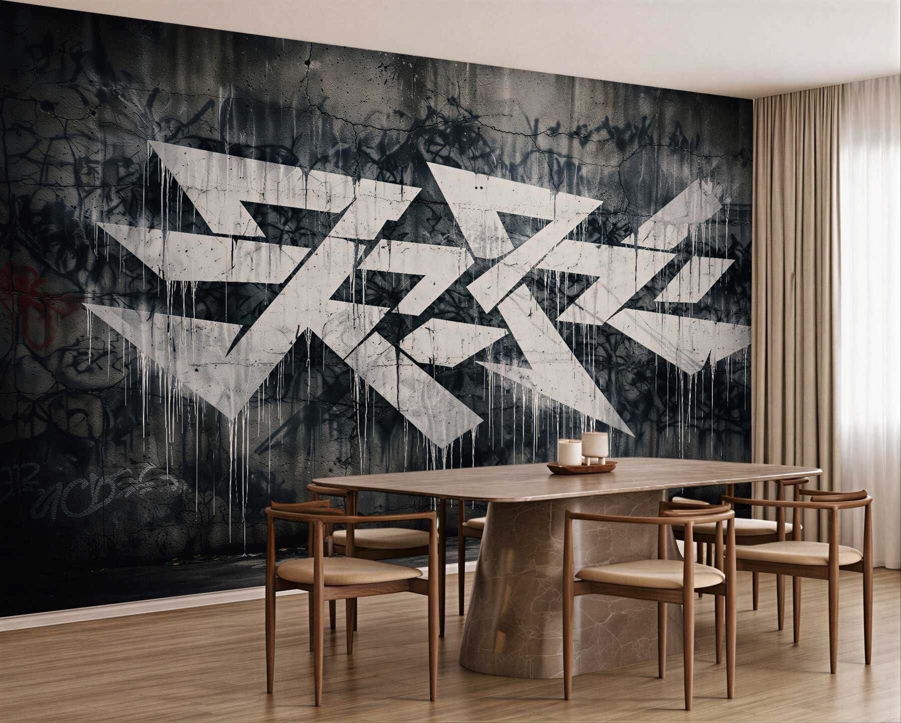 Fototapeten Geometrisches Graffiti auf Beton